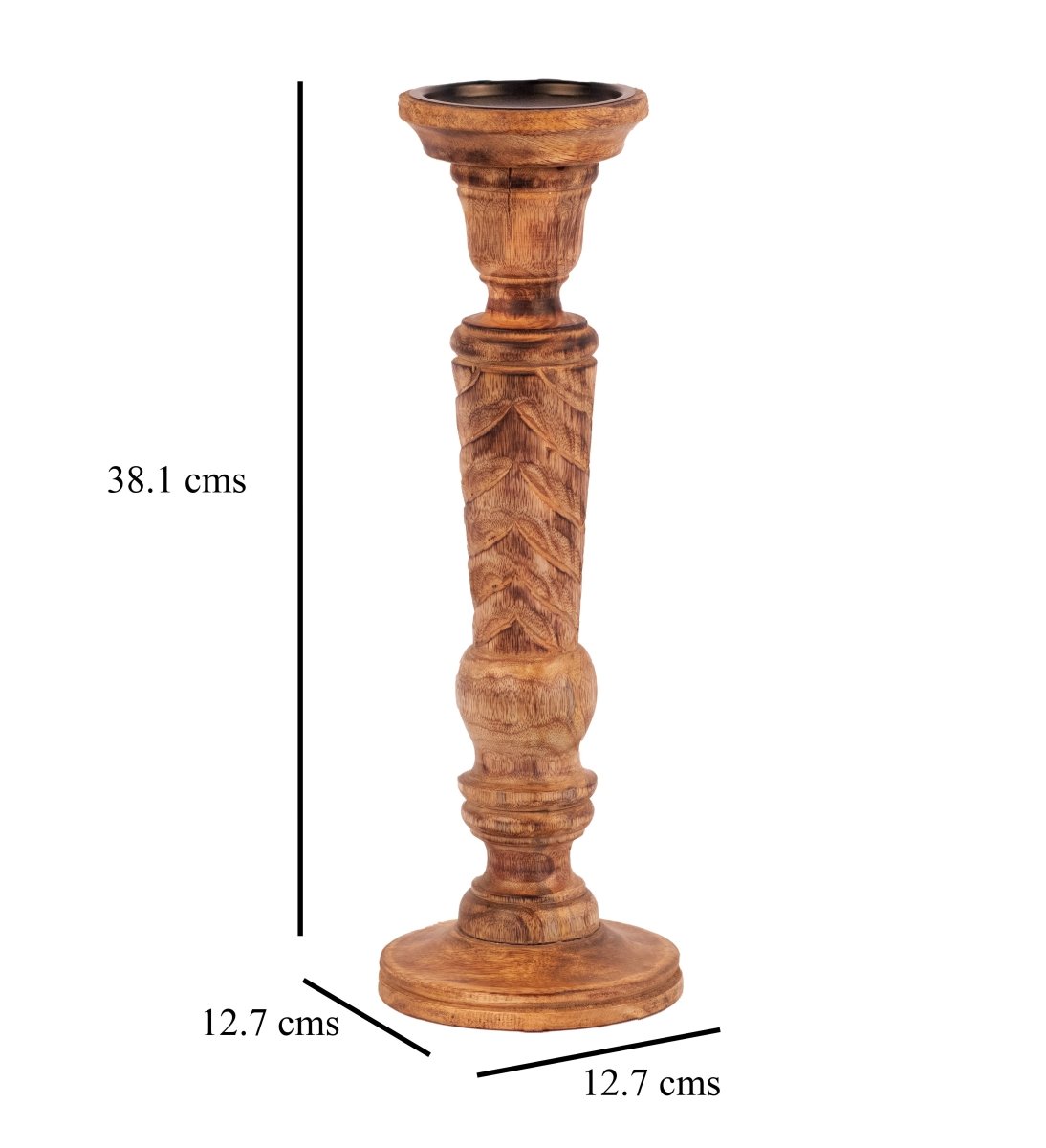Kezevel Wooden Candle Stand - Artistic 15" H Antique Brown Mango Wood Candle Holders for Home Decoration , Room Decoration
