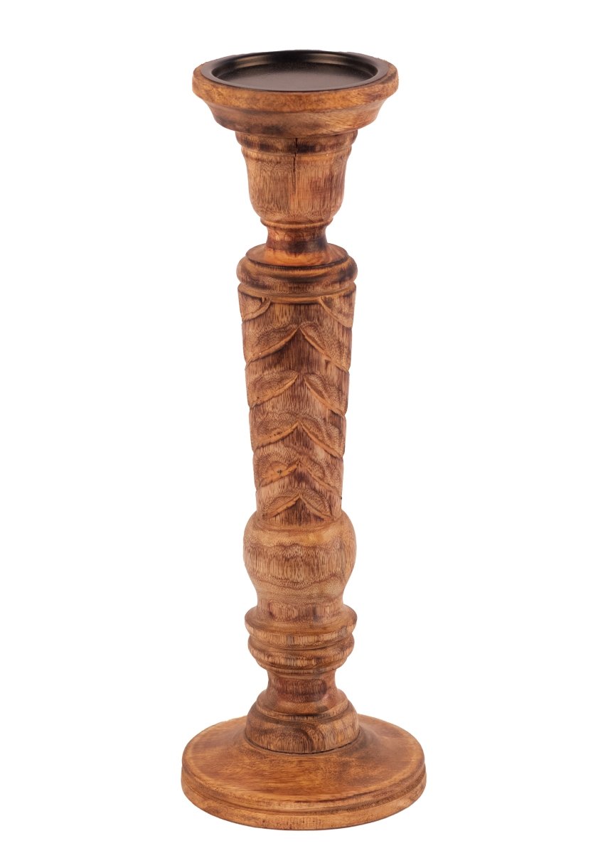 Kezevel Wooden Candle Stand - Artistic 15" H Antique Brown Mango Wood Candle Holders for Home Decoration , Room Decoration