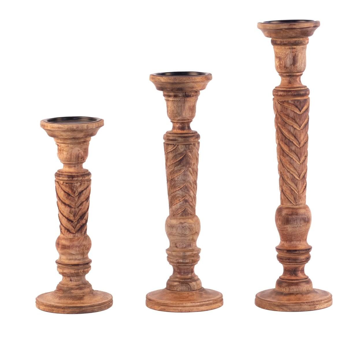 Kezevel Wooden Candle Stand - Artistic 15" H Antique Brown Mango Wood Candle Holders for Home Decoration , Room Decoration