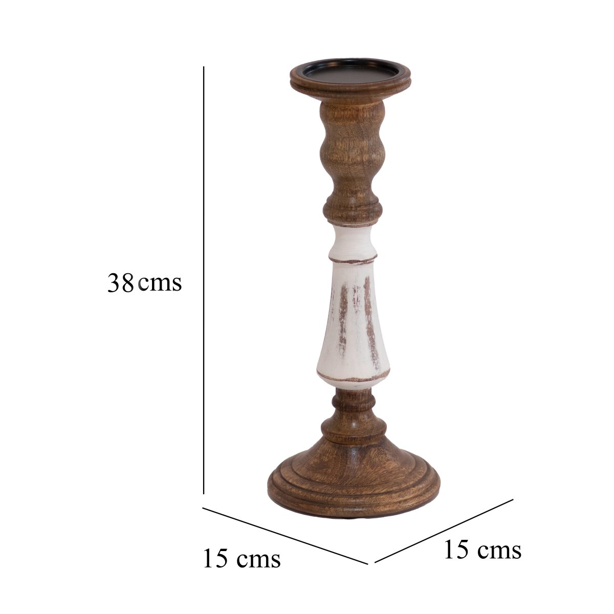 Kezevel Wooden Candle Stand - Vintage White & Brown Mango Wood Candle Holders for Home Decoration, Pillar Candle Holder