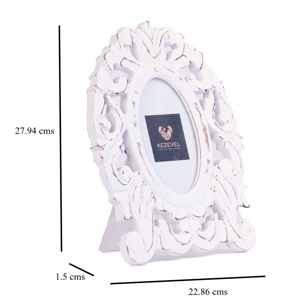 Kezevel Wooden Carved Photo Frames - Oval Photo Frame in Antique White Finish for Picture Size 4X6 inch, Picture Frame