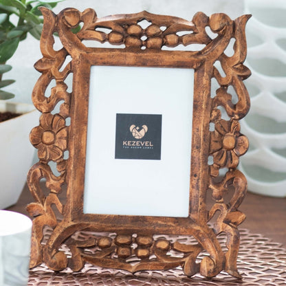 Kezevel Wooden Carved Photo Frames - Artistic Rectangle Photo Frame in Bronze Finish for Picture Size 5X7 inch, Picture Frame