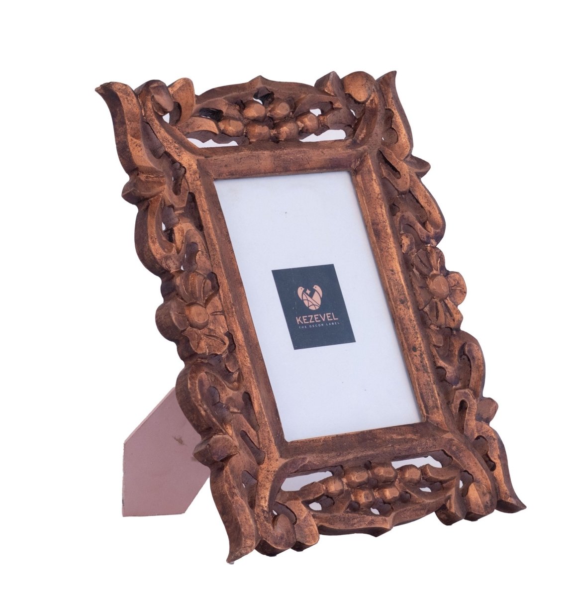 Kezevel Wooden Carved Photo Frames - Artistic Rectangle Photo Frame in Bronze Finish for Picture Size 5X7 inch, Picture Frame