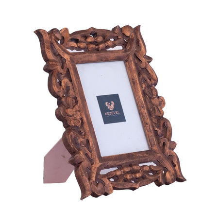 Kezevel Wooden Carved Photo Frames - Artistic Rectangle Photo Frame in Bronze Finish for Picture Size 5X7 inch, Picture Frame