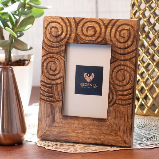 Kezevel Wooden Carved Photo Frames - Artistic Rectangle Photo Frame in Mango Wood for Picture Size 4X6 inch , Picture Frame