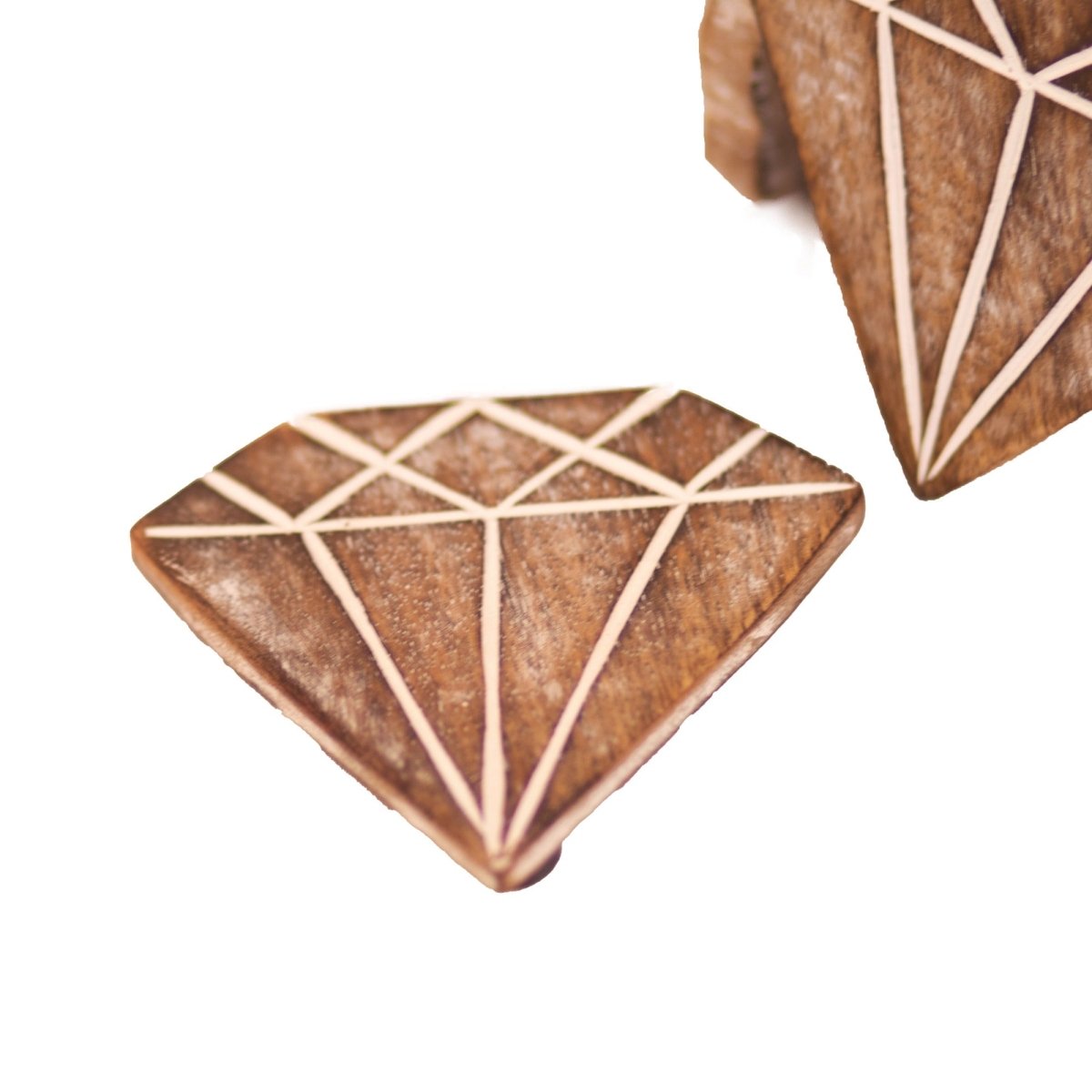 Kezevel Wooden Coasters Mango Wood- Artistically Handcrafted Diamond Design - Set of 6 with Holder - Coaster Plate