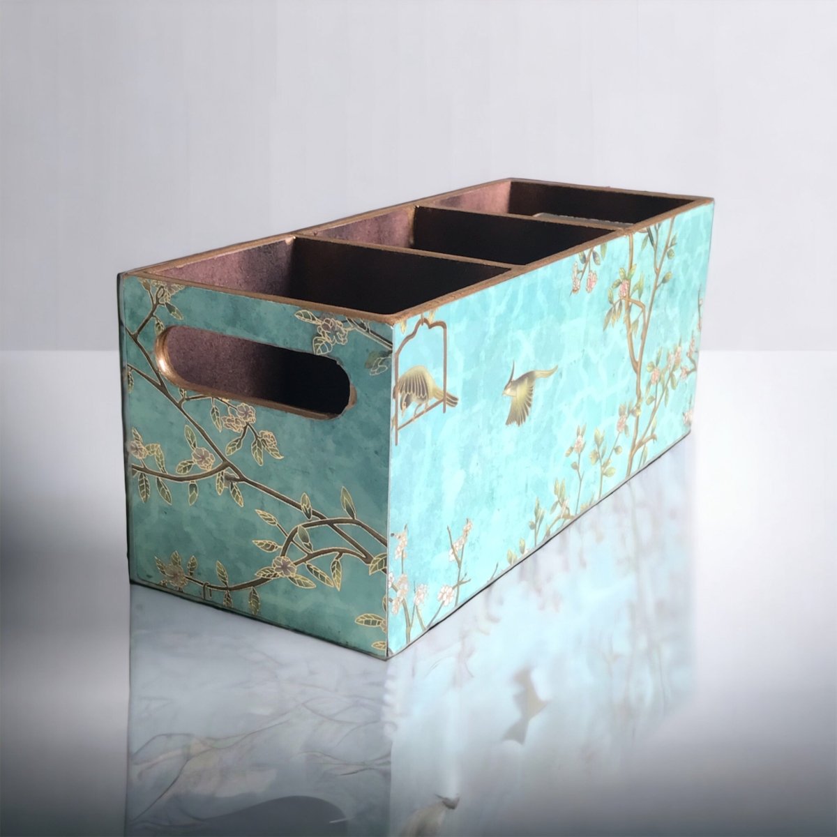 Kezevel Wooden Cutlery Holder - Aqua Blue Cutlery Organizer for Dinning Table, Kitchen Countertop for Forks, Knives & Spoons