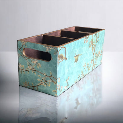 Kezevel Wooden Cutlery Holder - Aqua Blue Cutlery Organizer for Dinning Table, Kitchen Countertop for Forks, Knives & Spoons