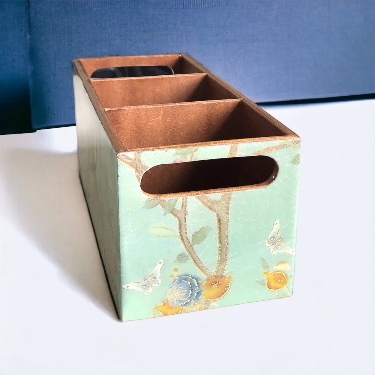 Kezevel Wooden Cutlery Holder - Aqua Green Cutlery Organizer for Dinning Table, Kitchen Countertop for Forks, Knives, Spoons