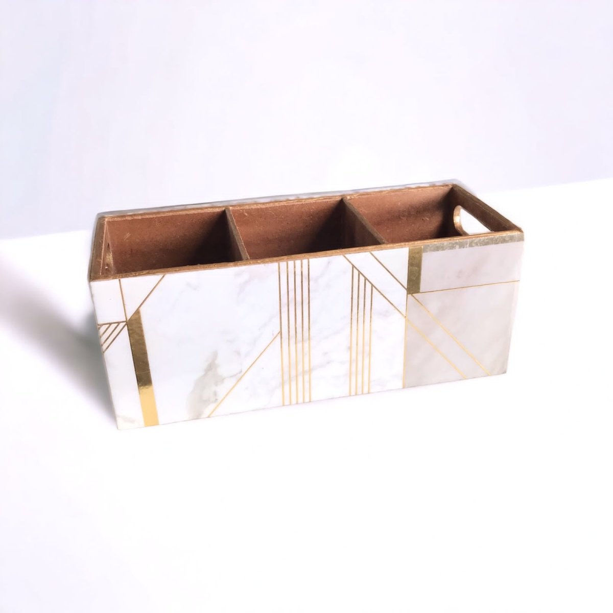 Kezevel Wooden Cutlery Holder - Beige White Cutlery Organizer for Dinning Table, Kitchen Countertop for Forks, Knives, Spoons