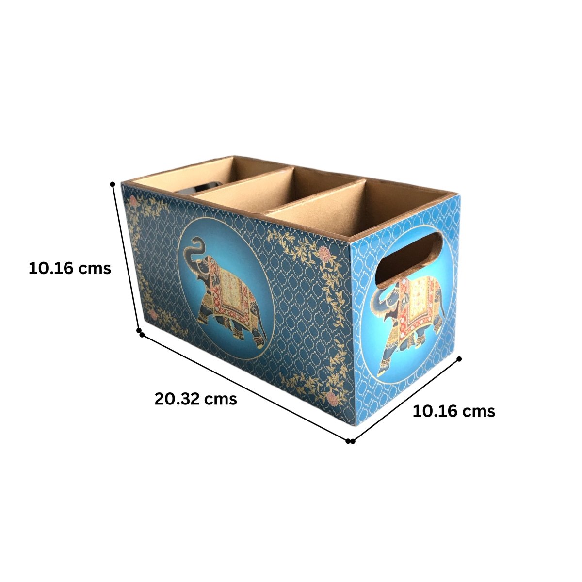Kezevel Wooden Cutlery Holder - Blue Golden Cutlery Organizer for Dinning Table, Kitchen Countertop for Fork, Knife & Spoon