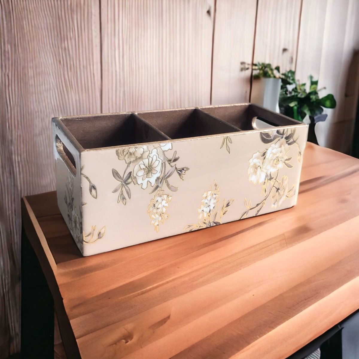 Kezevel Wooden Cutlery Holder - Decorative Cutlery Organizer for Dinning Table, Kitchen Countertop for Forks, Knives & Spoons