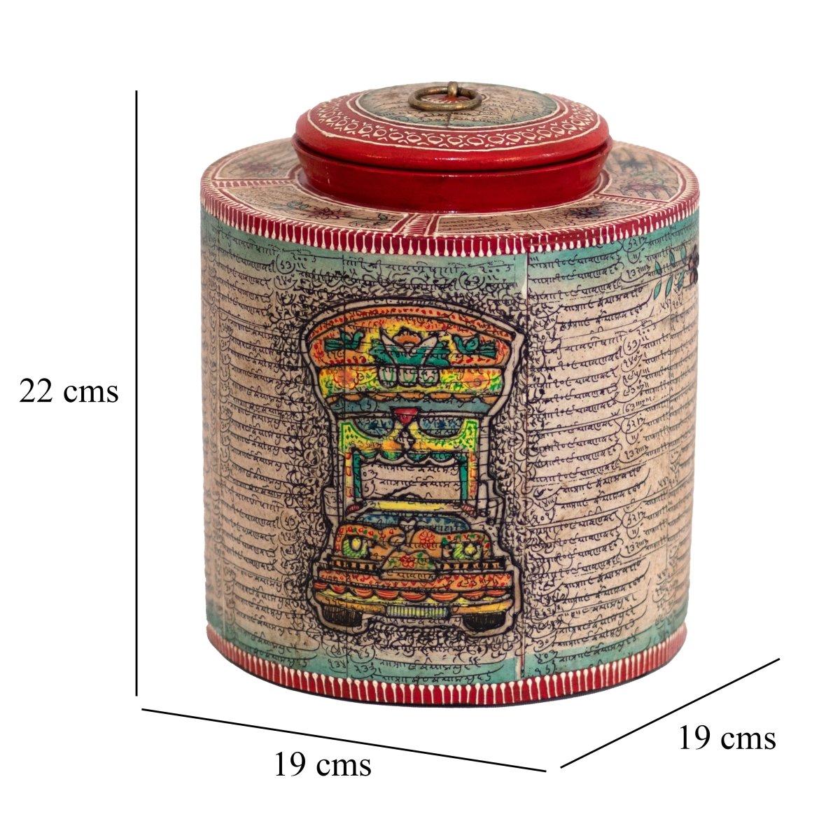 Kezevel Wooden Decorative Storage Box - Cylindrical Antique Multicolor Handcrafted Trinket Box, Treasure Box, Table Decor