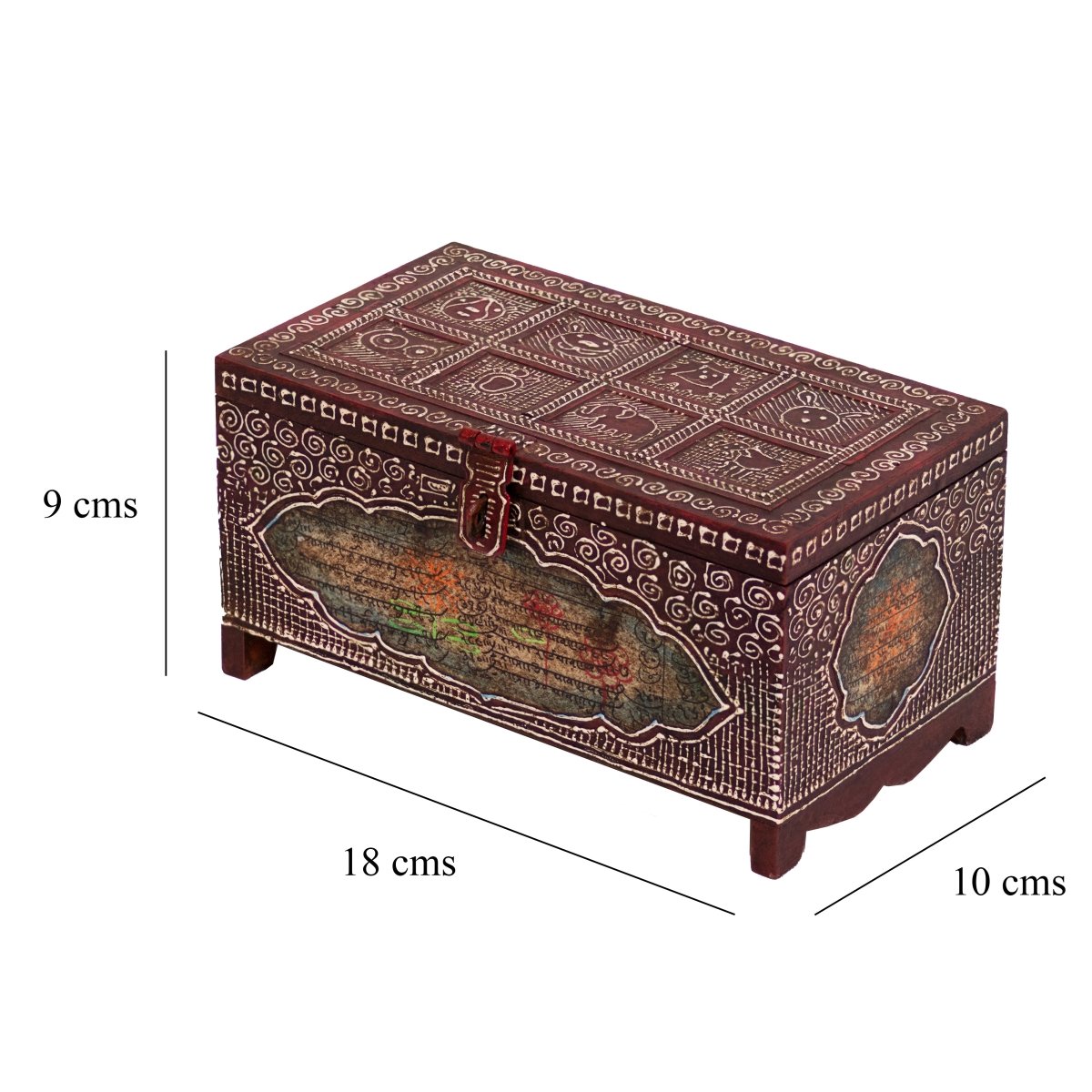 Kezevel Wooden Decorative Storage Box - Rectangle Antique Maroon Handcrafted Trinket Box, Jewelry Box, Metal Stash Box