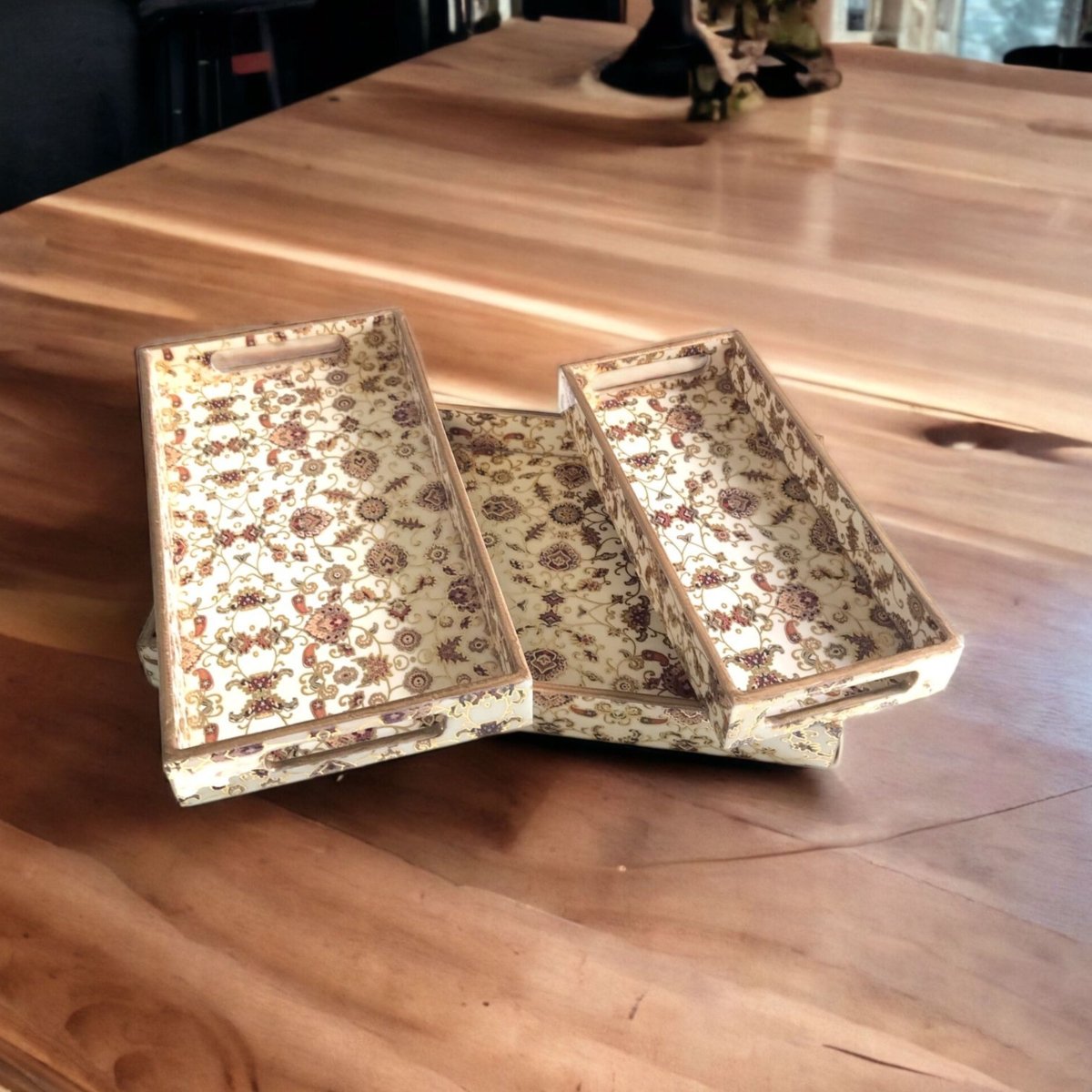 Kezevel Wooden Decorative Tray - Designer Tray for Table Decor, Tray for Home Decor, Serving Tray, Small, Medium and Large