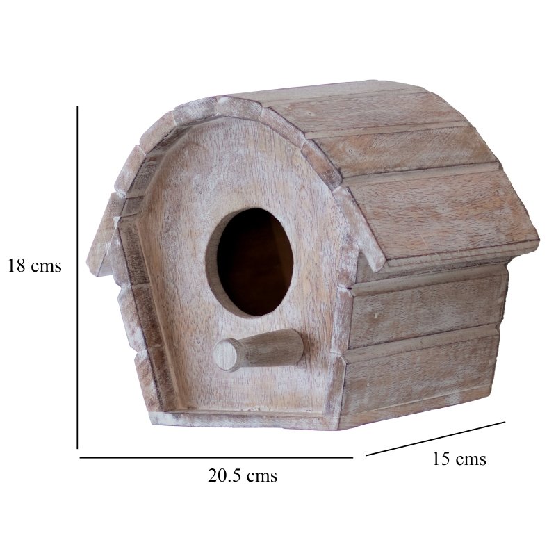 Kezevel Wooden Hanging Bird House - Washed Brown White Handcrafted Bird Feeder, Birdhouse for Balcony, Decorative Bird Nest Box, Size 20.5X15X18 CM - Kezevel