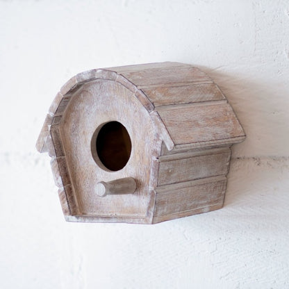 Kezevel Wooden Hanging Bird House - Washed Brown White Handcrafted Bird Feeder, Birdhouse for Balcony, Decorative Bird Nest Box, Size 20.5X15X18 CM - Kezevel