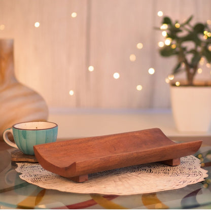 Kezevel Wooden Serving Platter - Rectangular Natural Acacia Wood Platter, Kebab Serving Platter, Starter Plate for Serving