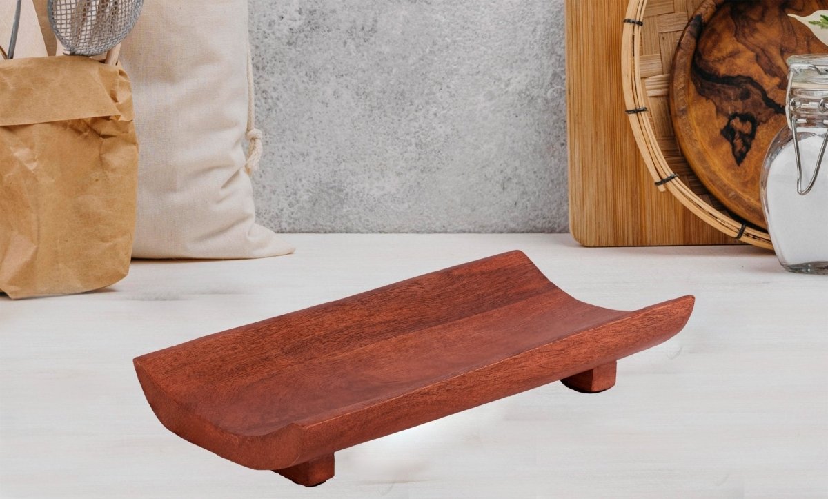 Kezevel Wooden Serving Platter - Rectangular Natural Acacia Wood Platter, Kebab Serving Platter, Starter Plate for Serving