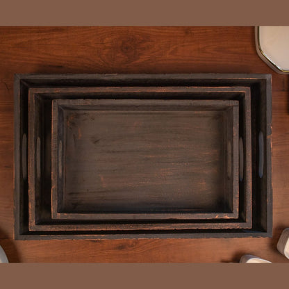 Kezevel Wooden Serving Tray - Brown and Copper Rectangle Handcrafted Tray for Home Decor, Dinning Table Tray, Tea Coffee Tray