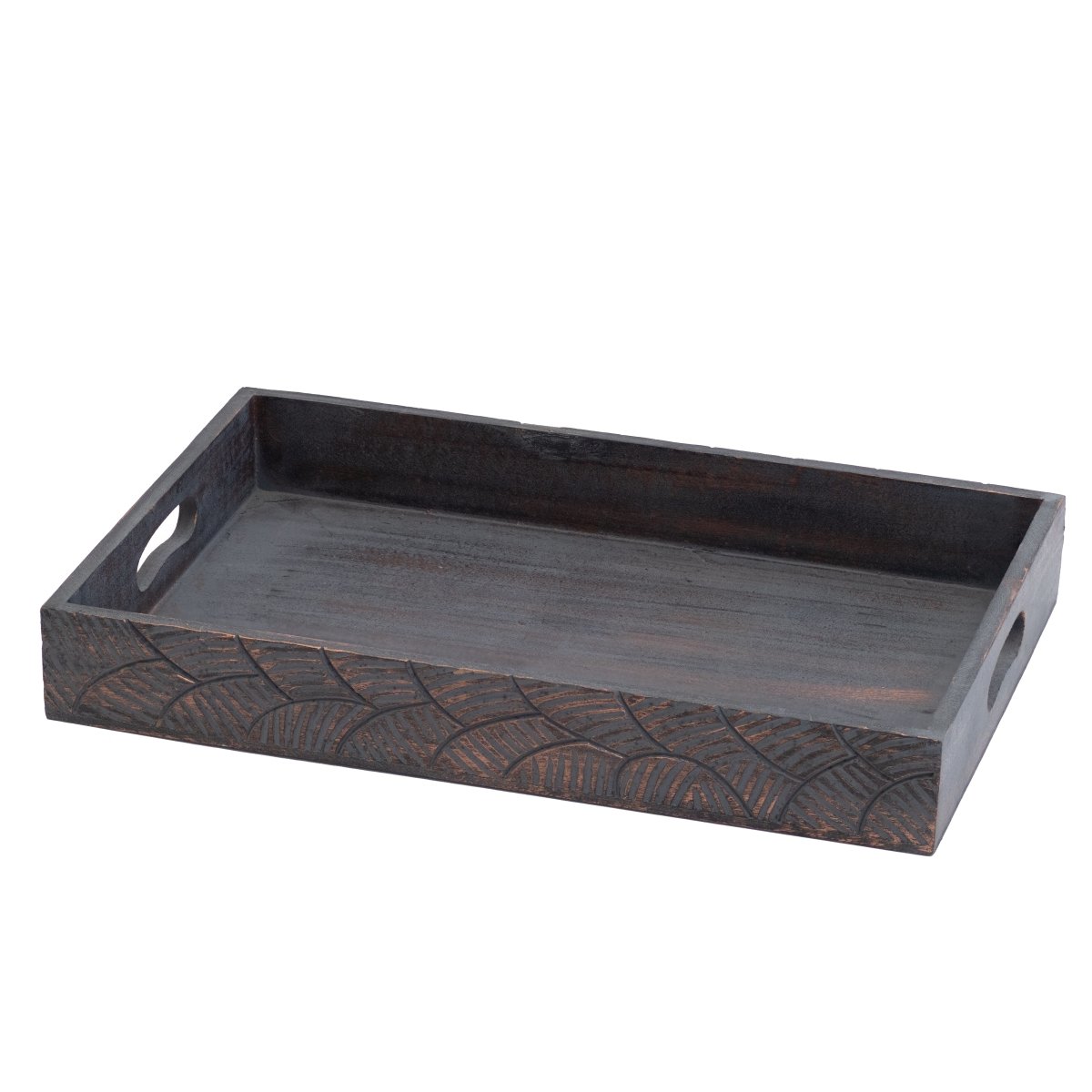 Kezevel Wooden Serving Tray - Brown and Copper Rectangle Handcrafted Tray for Home Decor, Dinning Table Tray, Tea Coffee Tray