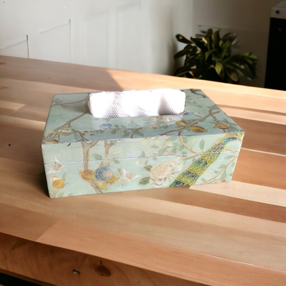 Kezevel Wooden Tissue Paper Holder - Aqua Green Decorative Rectangle Tissue Paper Dispenser Dinning Table, Car, Home Decor