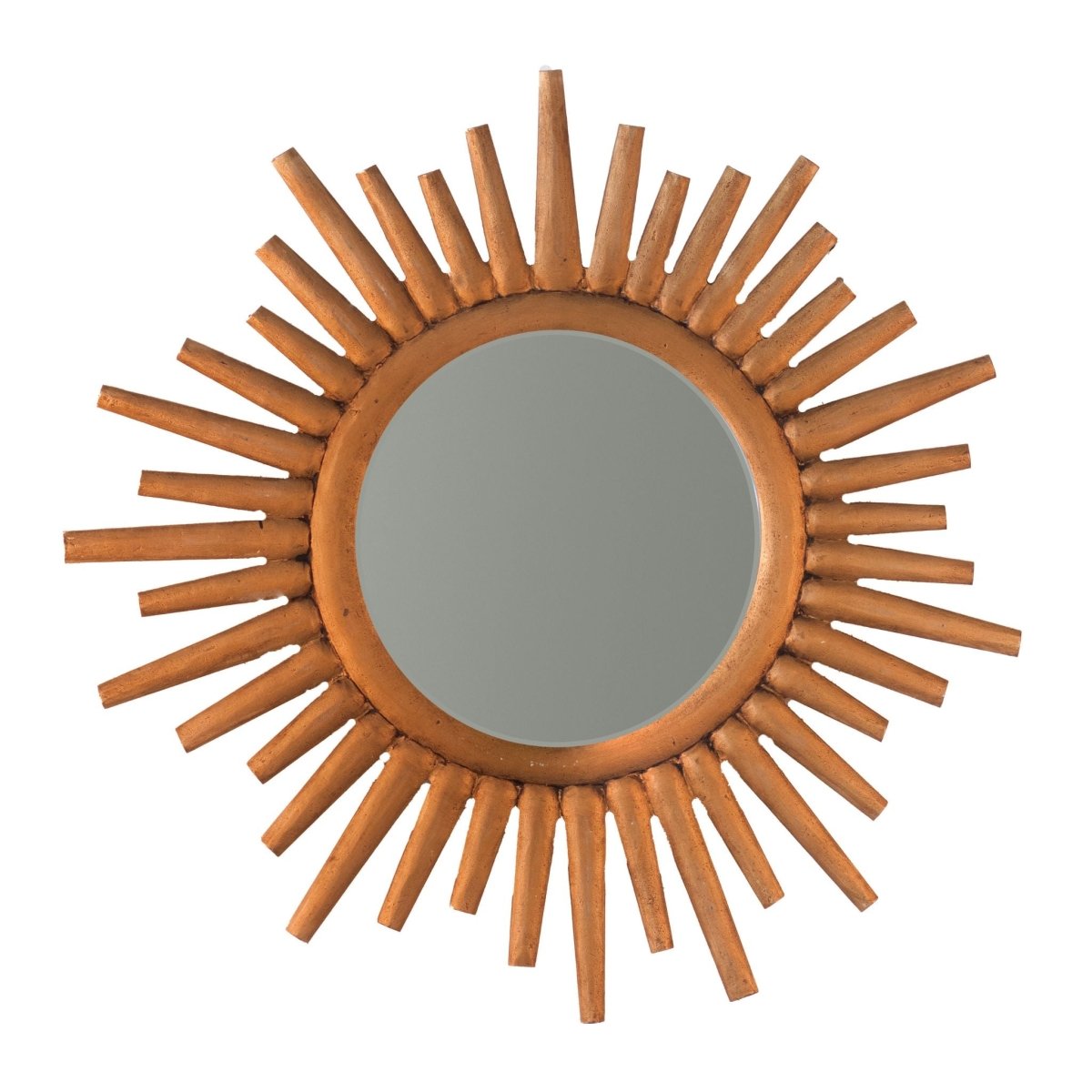 Kezevel Wooden Wall Hanging Mirror - Round Matt Golden Handcarved Decorative Mirrors for Living Room, Wall Showpiece