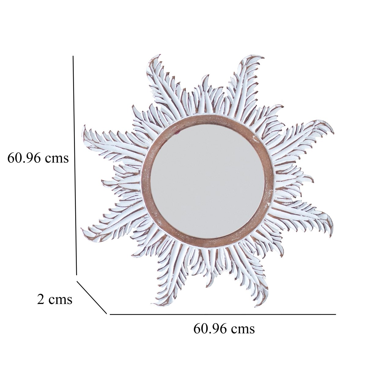 Kezevel Wooden Wall Hanging Mirror-Round White Brown Handcrafted Decorative Mirror for Living Room, Mirror Frame, Wall Mirror