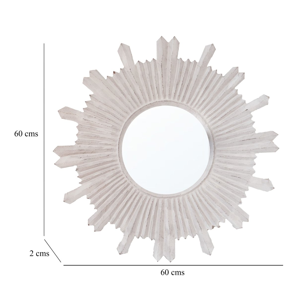 Kezevel Wooden Wall Hanging Mirror - Round Whitewashed Handcrafted Mirrors for Living Room Home Decor, Wall Showpiece