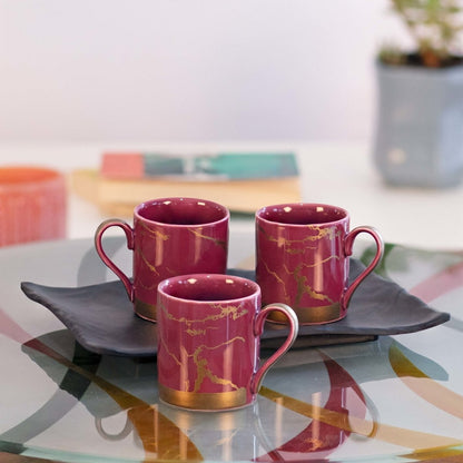 Bone China Shine Amarnath Matt Gold Marble - 6 Pcs Mug Set Serves as Tea Cups, Coffee Cups, Tea Mugs, Coffee Mugs - Kezevel