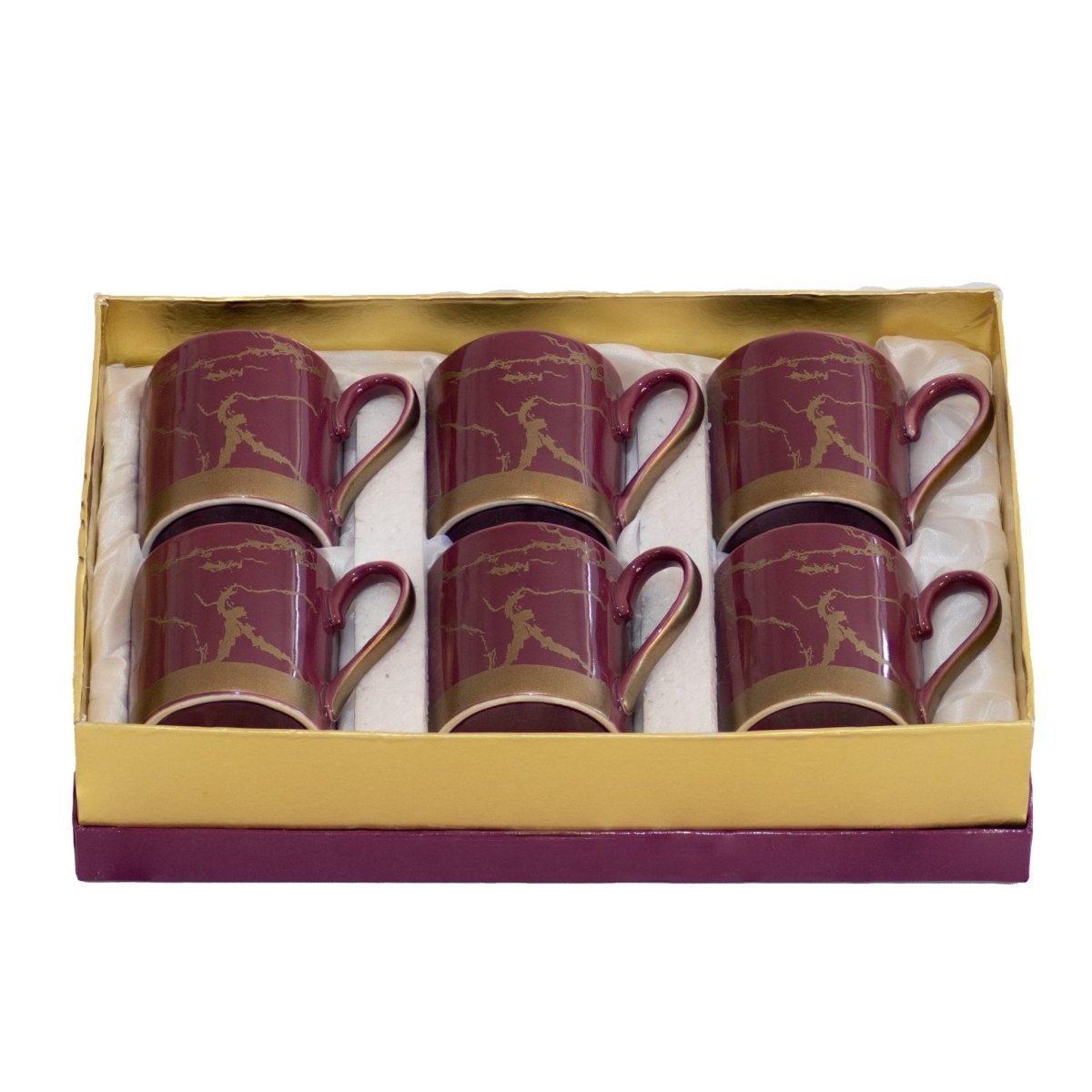 Bone China Shine Amarnath Matt Gold Marble - 6 Pcs Mug Set Serves as Tea Cups, Coffee Cups, Tea Mugs, Coffee Mugs - Kezevel