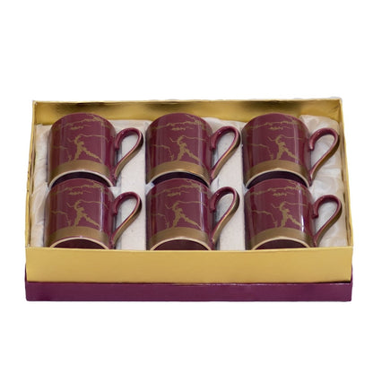 Bone China Shine Amarnath Matt Gold Marble - 6 Pcs Mug Set Serves as Tea Cups, Coffee Cups, Tea Mugs, Coffee Mugs - Kezevel