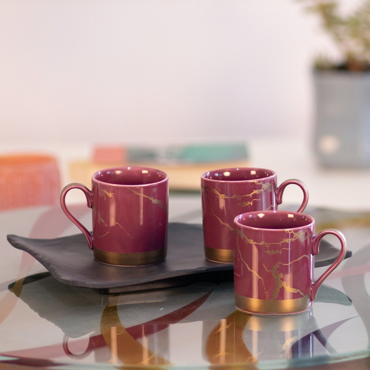 Bone China Shine Amarnath Matt Gold Marble  - 6 Pcs Mug Set Serves as Tea Cups, Coffee Cups, Tea Mugs, Coffee Mugs - Kezevel