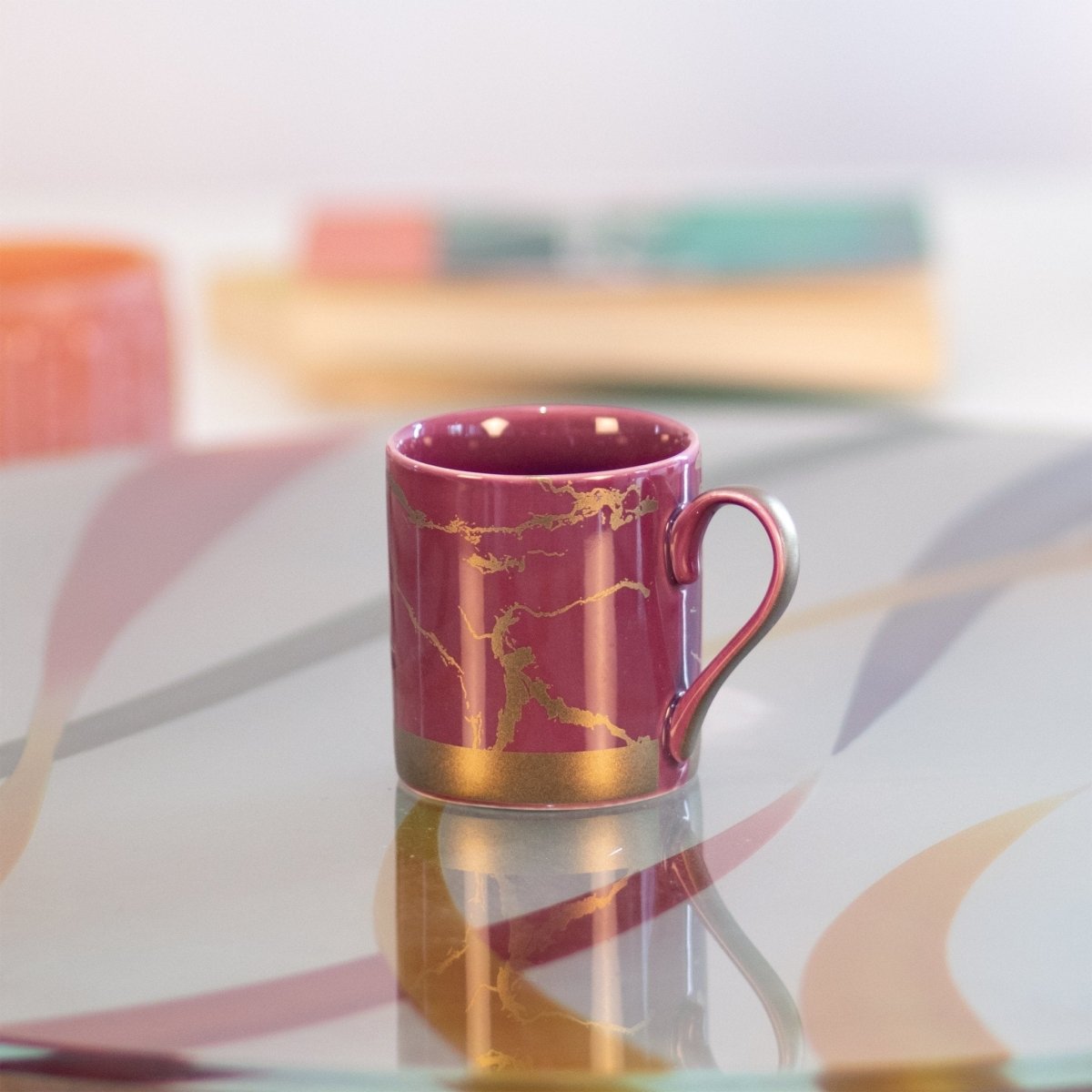 Bone China Shine Amarnath Matt Gold Marble - 6 Pcs Mug Set Serves as Tea Cups, Coffee Cups, Tea Mugs, Coffee Mugs - Kezevel