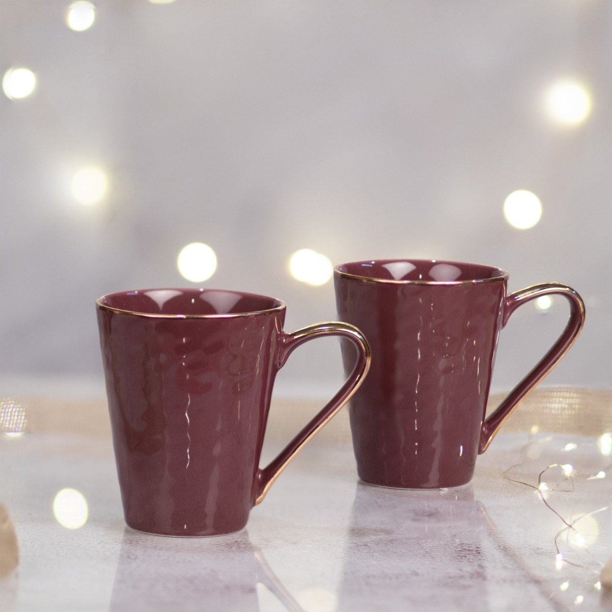 Kezevel Porcelain Large Mugs in Rosewood and Gold Finish- Set of 2 - Kezevel