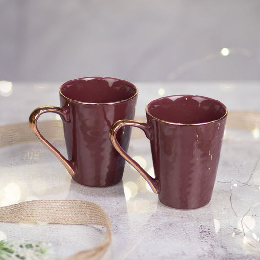 Kezevel Porcelain Large Mugs in Rosewood and Gold Finish- Set of 2 - Kezevel