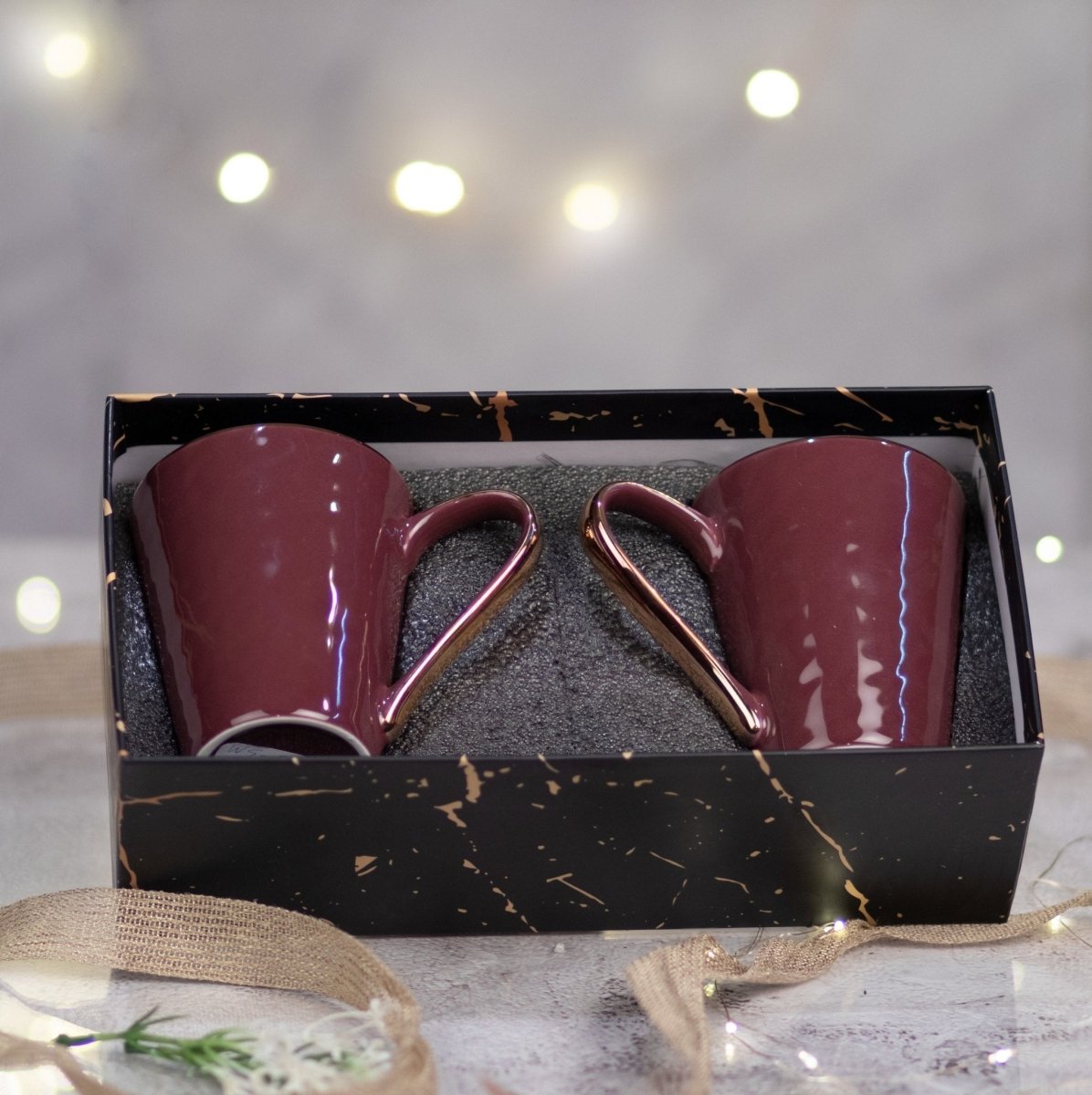 Kezevel Porcelain Large Mugs in Rosewood and Gold Finish- Set of 2 - Kezevel