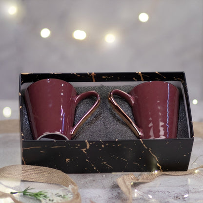Kezevel Porcelain Large Mugs in Rosewood and Gold Finish- Set of 2 - Kezevel